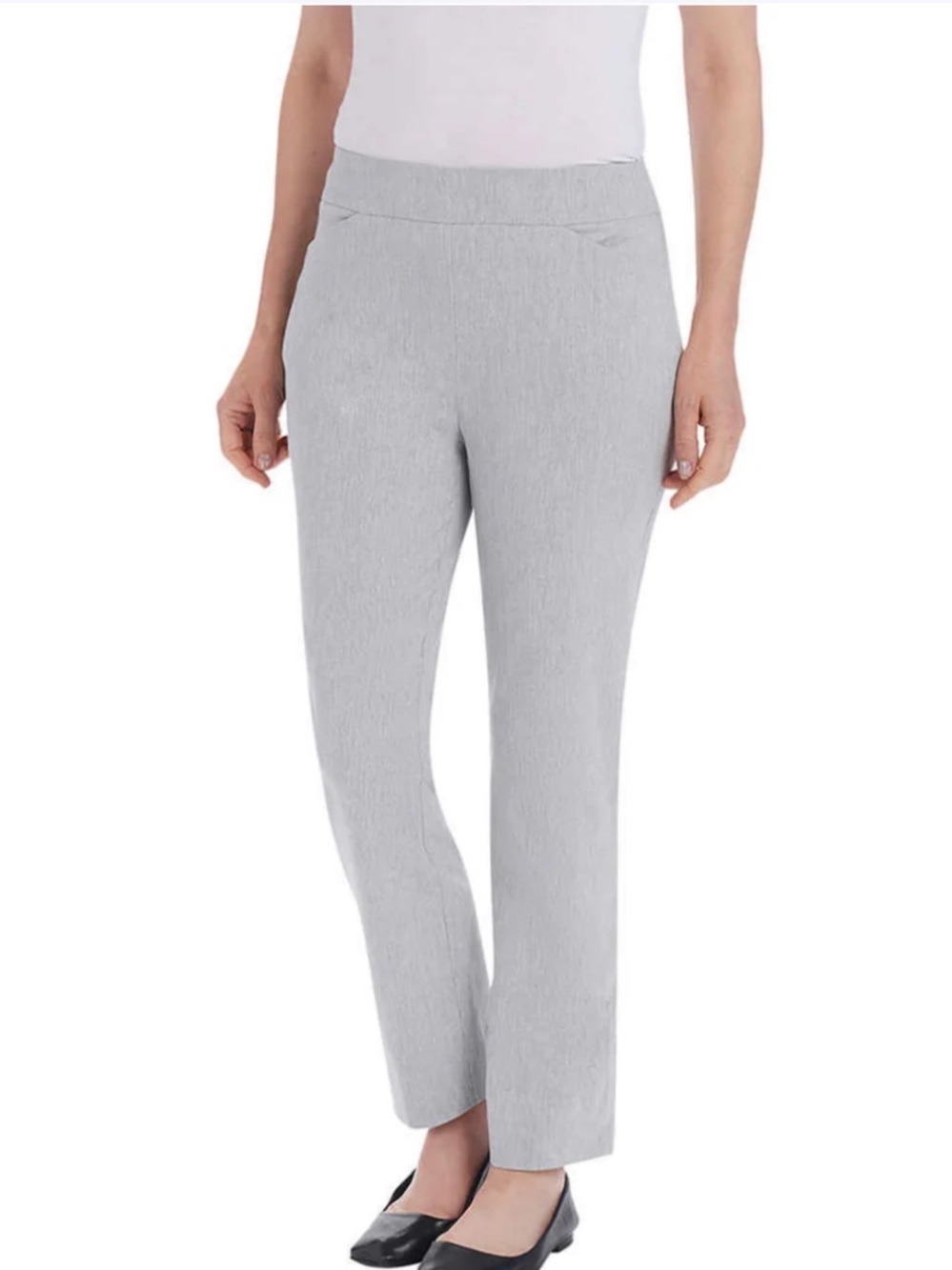 Hilary Radley Pull on Straight-Leg Dress Pants in Gray
